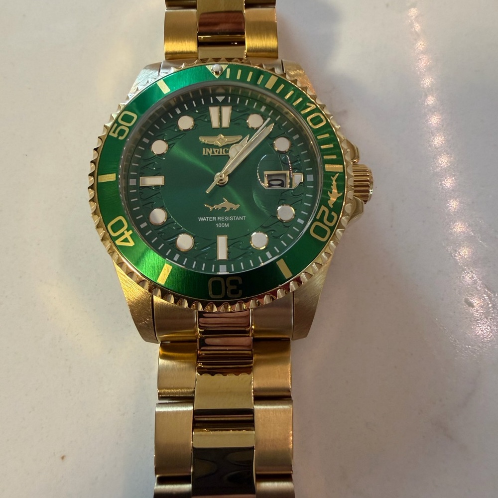 Invicta Gold-Tone Diver Watch with Green Dial